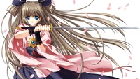 Dynamic Manga Illustration of a Girl with a Sword Surrounded by Petals