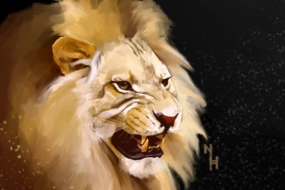 Majestic Lion Roaring in Artistic Detail