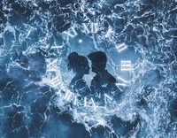 couple, clock, ocean, surreal, fantasy wallpaper