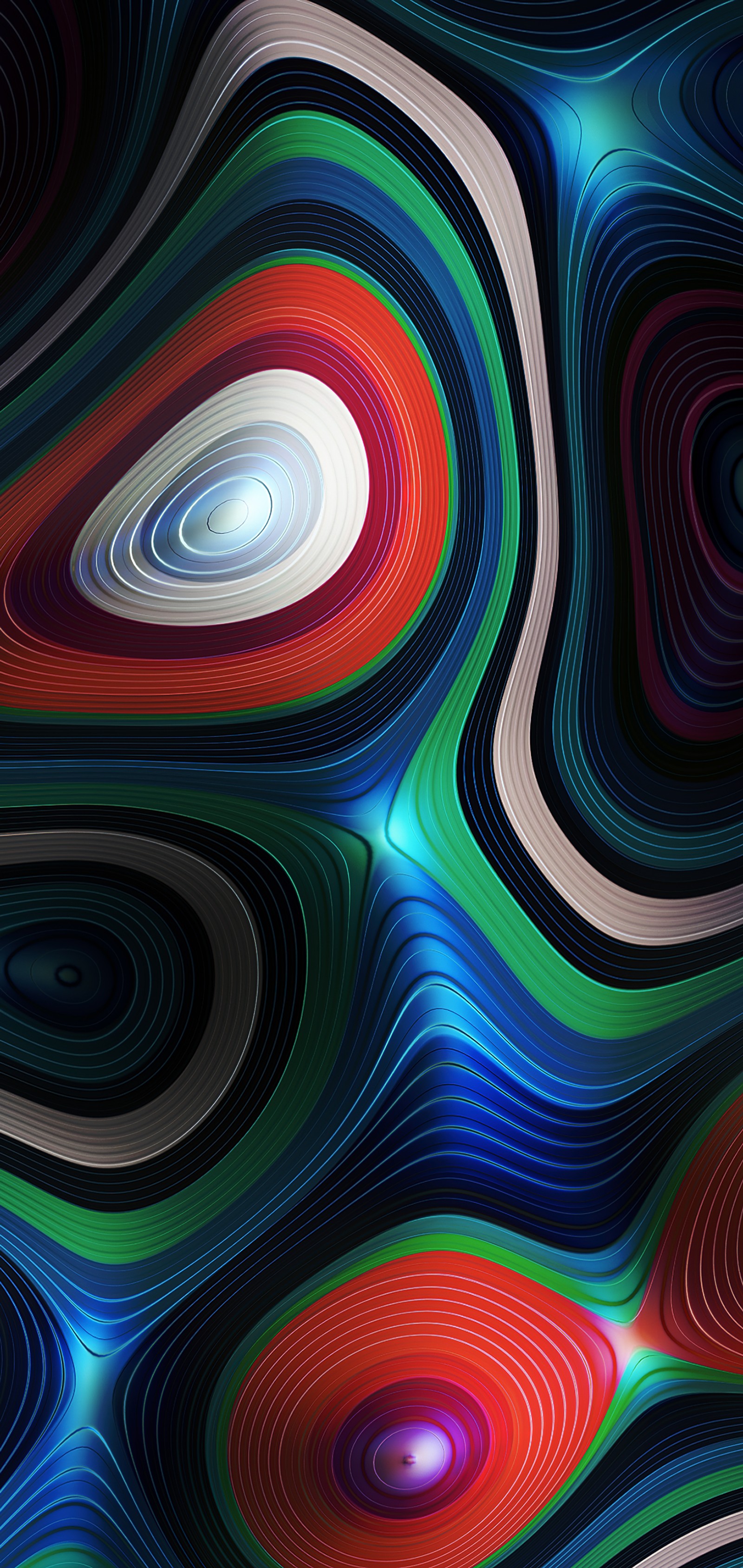 A close up of a colorful abstract design with a black background (fractal art, colorfulness, light, art paint, textile)