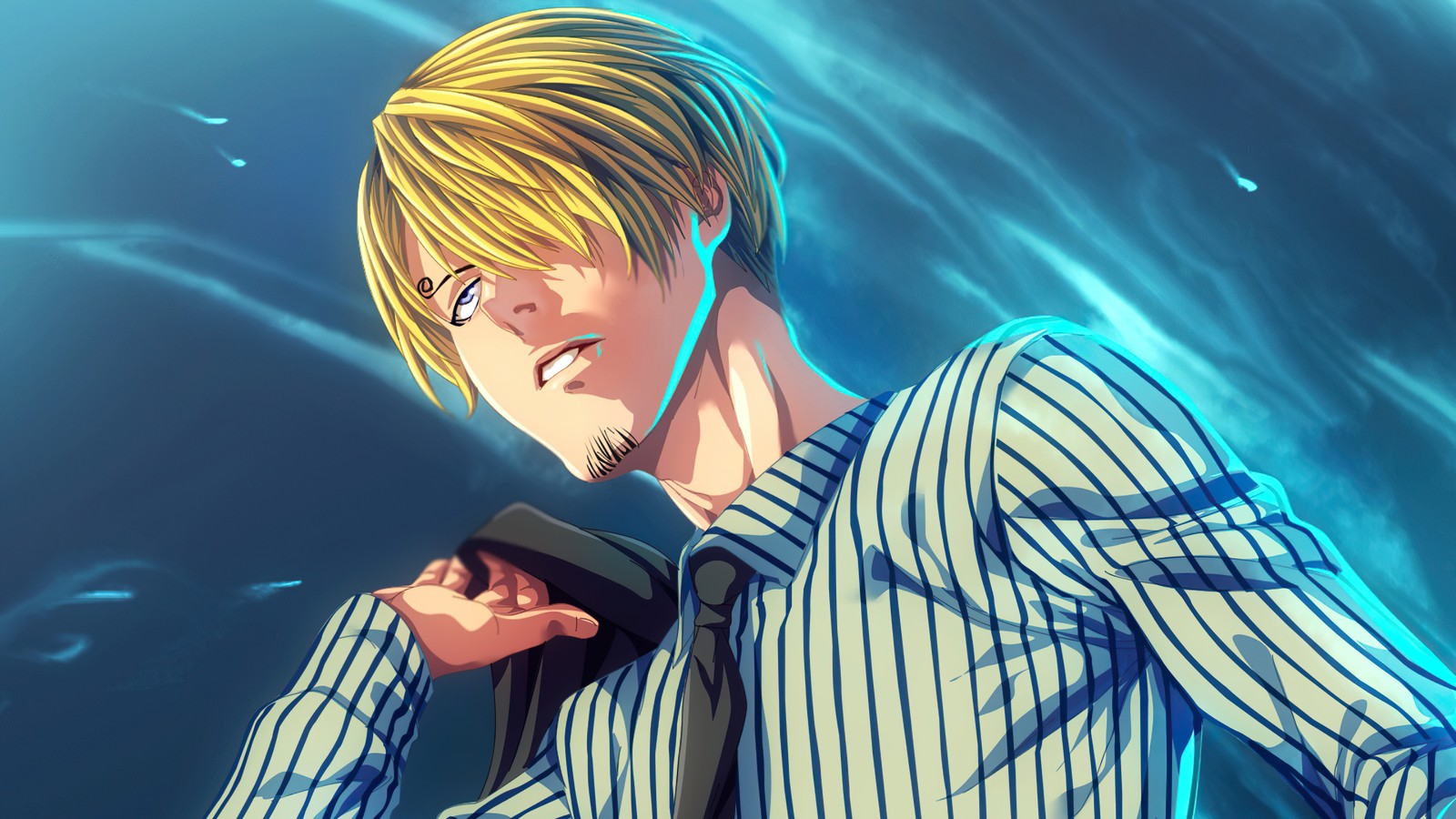 Anime guy with blonde hair and glasses holding a gun (vinsmoke, sanji, one piece, anime)