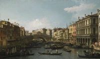 Serene Canal Concert: A Vibrant Cityscape with Gondolas Under a Clear Sky