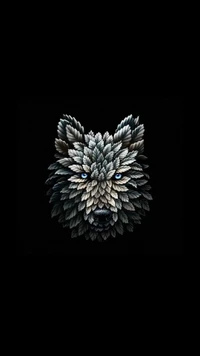 Artistic Silver Wolf Design with Leaf Patterns