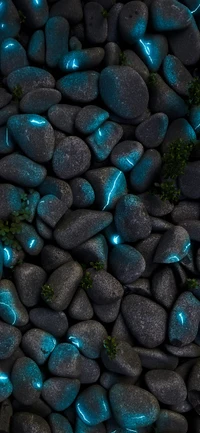 Electric Blue Mural of Marine-Inspired Stones