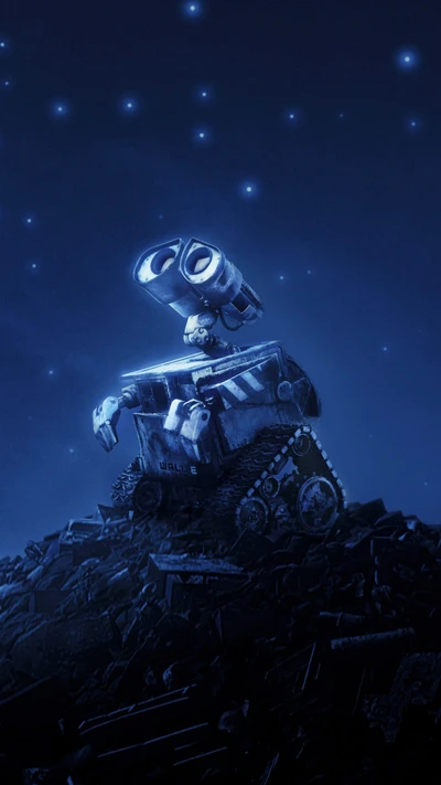 Pixar's Wall-E на фоне звездного электрического синего космоса