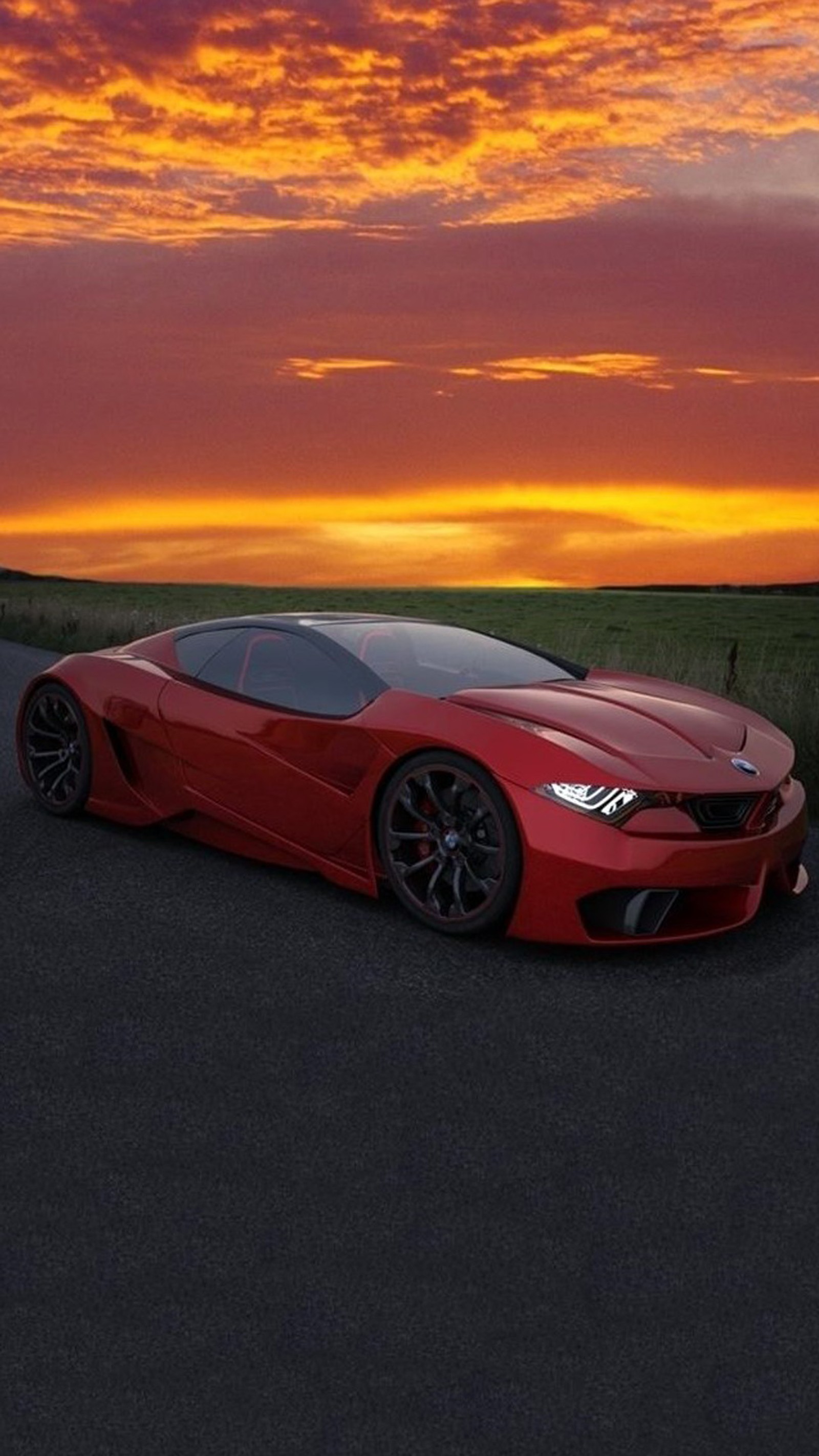 A close up of a red sports car parked on a road (sports car, car, concept car, bmw 3 series, supercar)