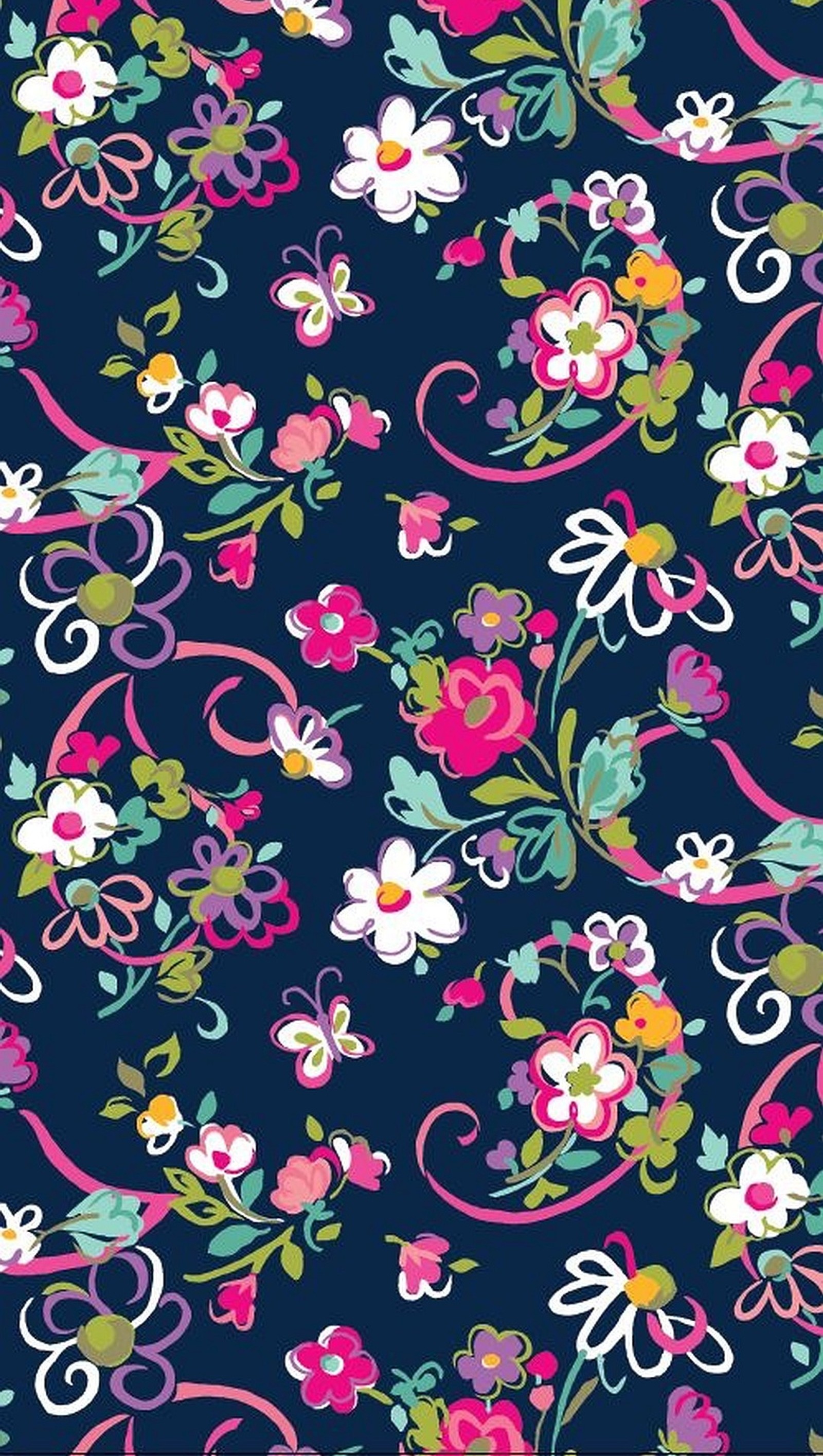 Un fondo azul con un patrón floral y un pájaro (diseño, flor)