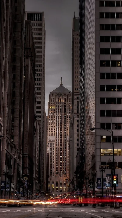 autos, chicago, dunkel, nacht, verkehr