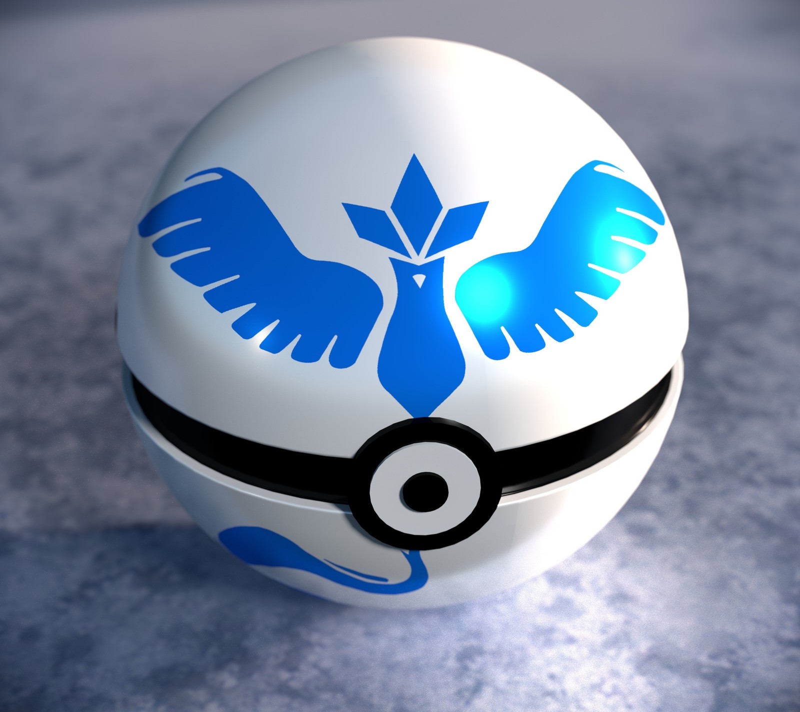 Pokemon go ball with a blue and white design on it (blue, mystic, nintendo, pokemon, white)