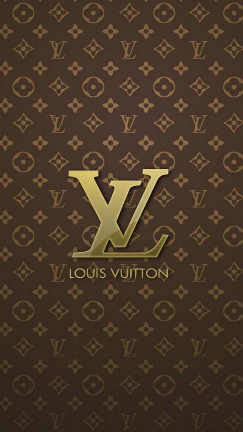 Коричнево-золотой логотип louis vuitton на коричневом фоне (луи виттон, louis vuitton, lv, узор, богатый)