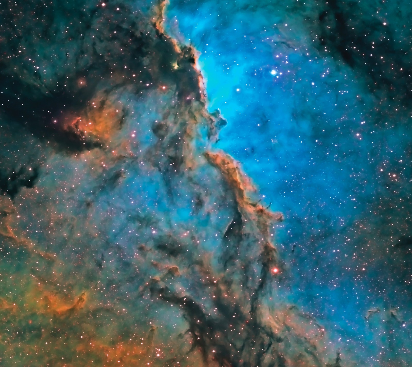 Un primer plano de un cielo estrellado muy grande con una nube azul muy brillante (profundo, galaxia)