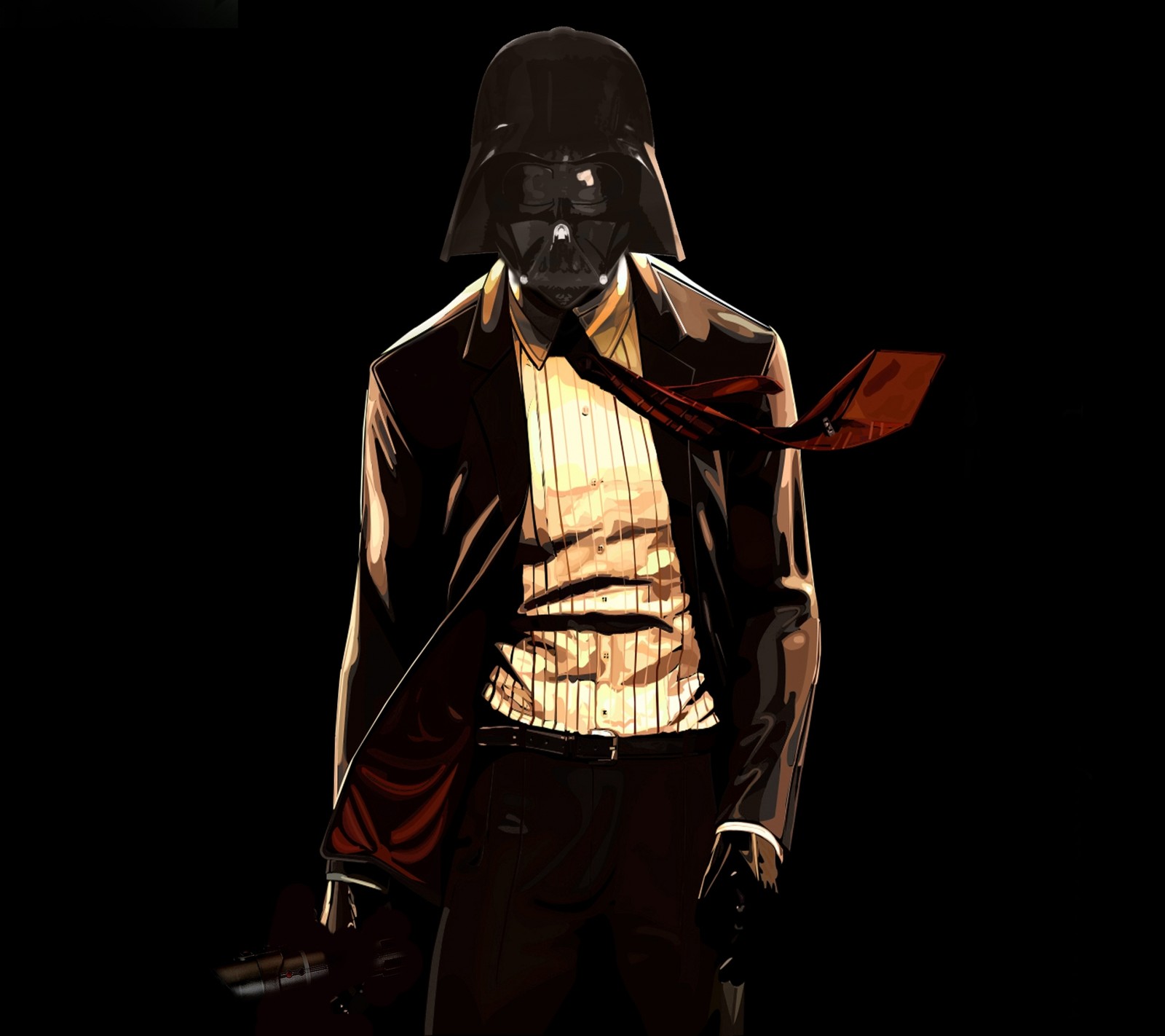 There is a man in a suit and tie with a darth vader mask (star, wars)