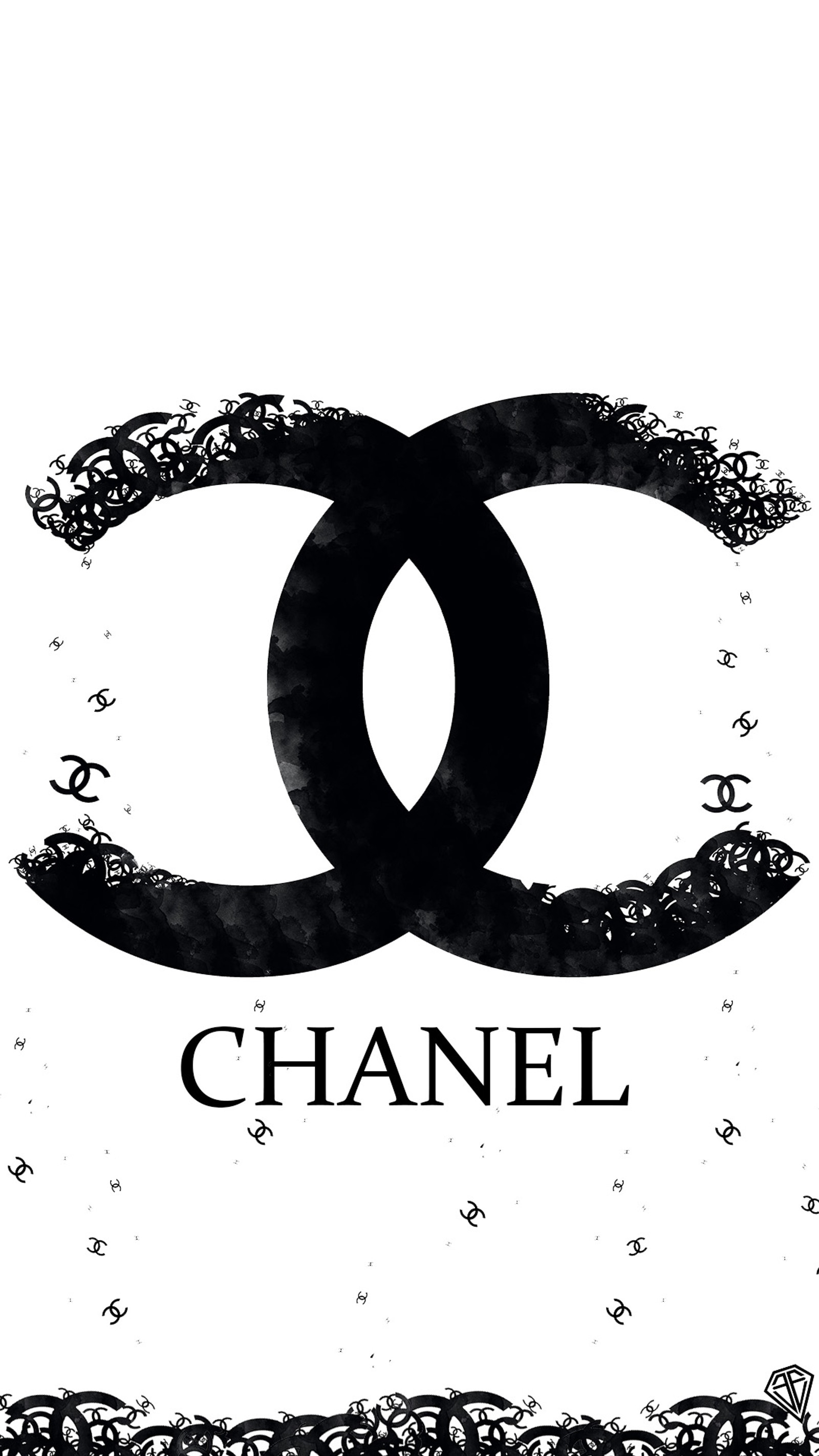 Une image noir et blanc d'un logo chanel avec une bordure en dentelle (beau, noir et blanc, cc, chanel, fleur)