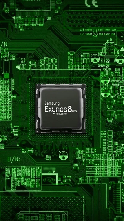 Procesador Samsung Exynos 8 Octa en una placa de circuito verde