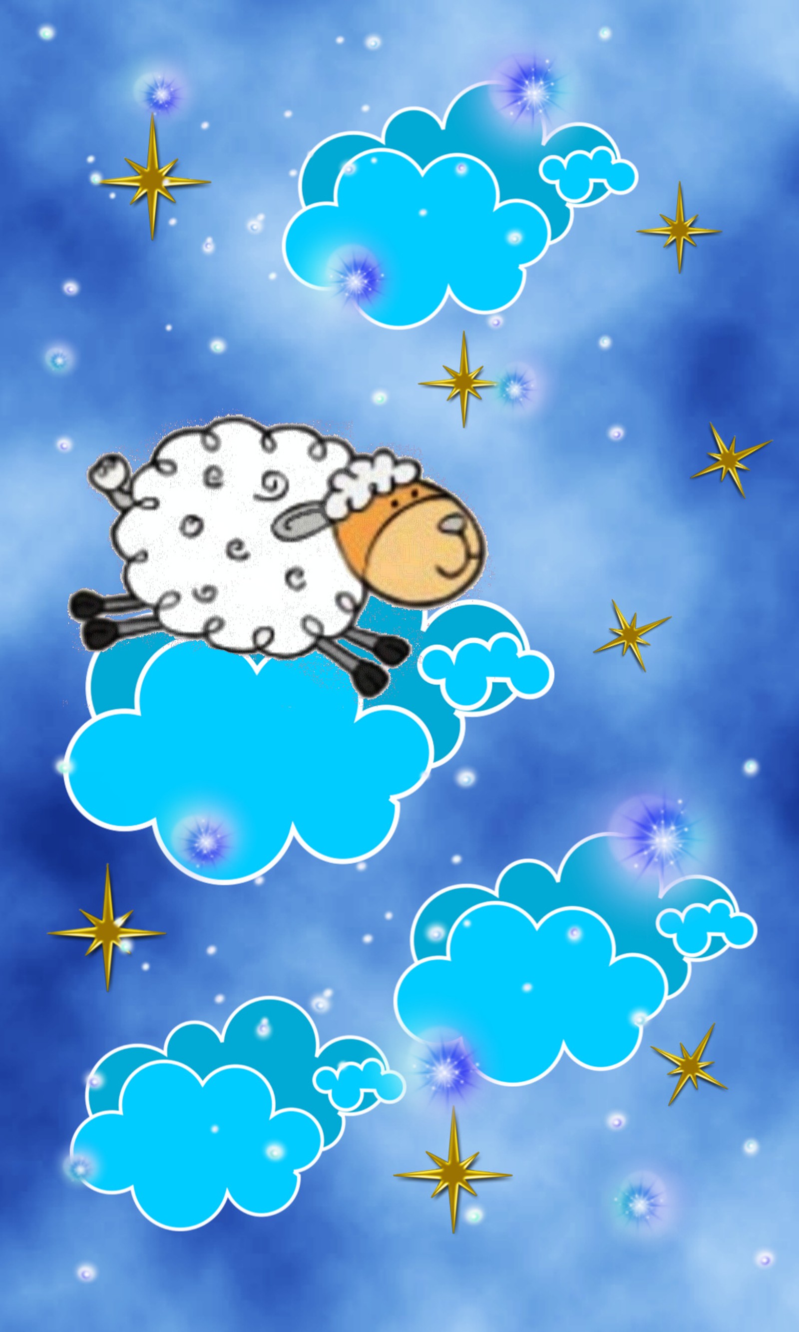 Un gros plan d'un mouton allongé sur un nuage dans le ciel (abstrait, moutons, ciel, étoiles)