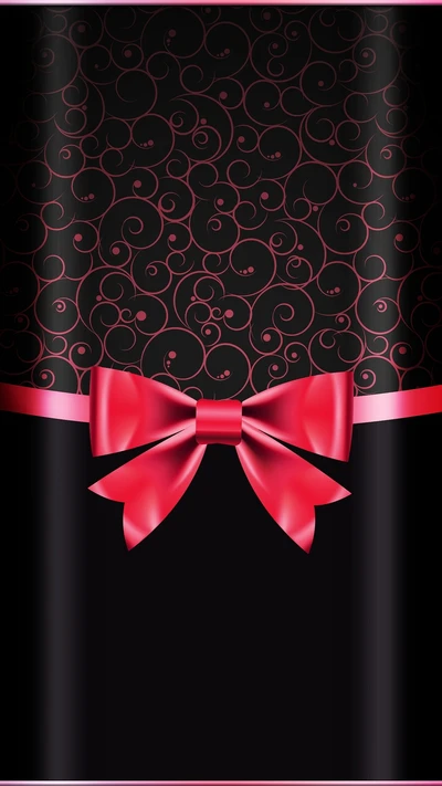 Elegant Black Design with Red Bow and Swirling Patterns