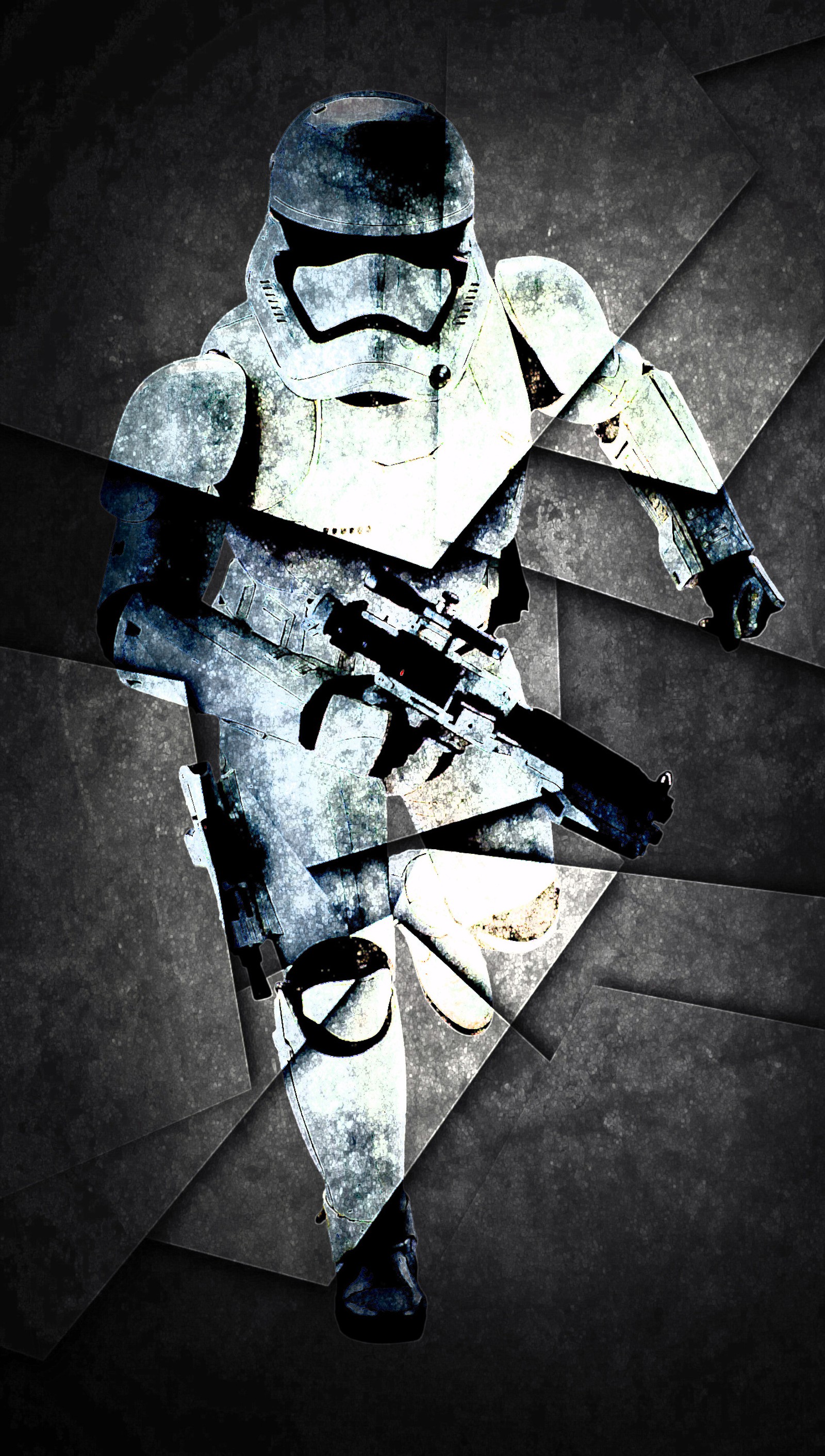 There is a star wars trooper holding a gun and a knife (chief, galaxy, jedi, s7, sith)