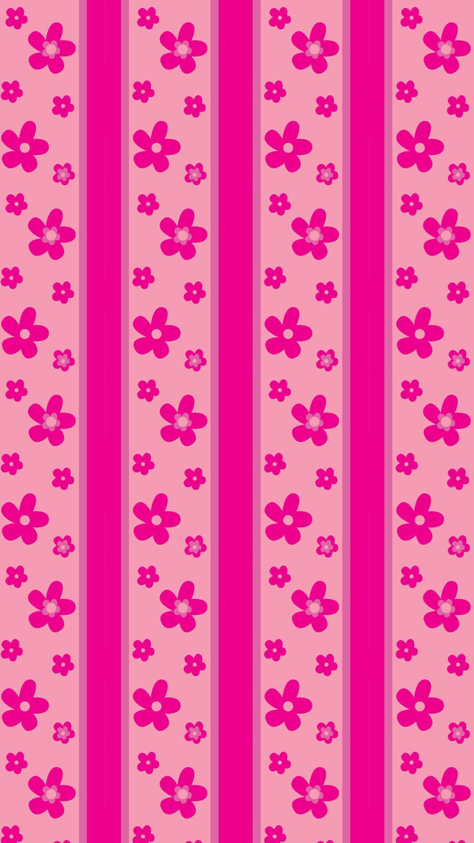 Um fundo listrado rosa e roxo com flores e folhas (flores, listrado)