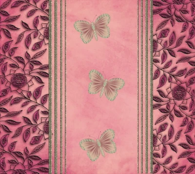 papillons abstraits, fleurs, motif rose