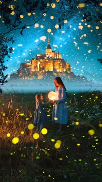 Enchanting Moments: Children Embracing Nature's Magic Under a Starlit Sky