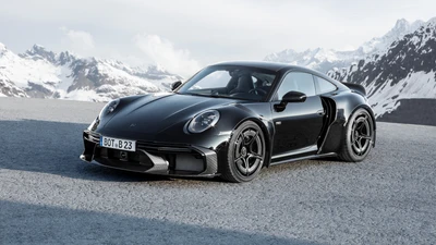 2023 Brabus 900 Rocket R и Porsche 911 Turbo S: Удивительный черный автомобильный дуэт на фоне величественных гор