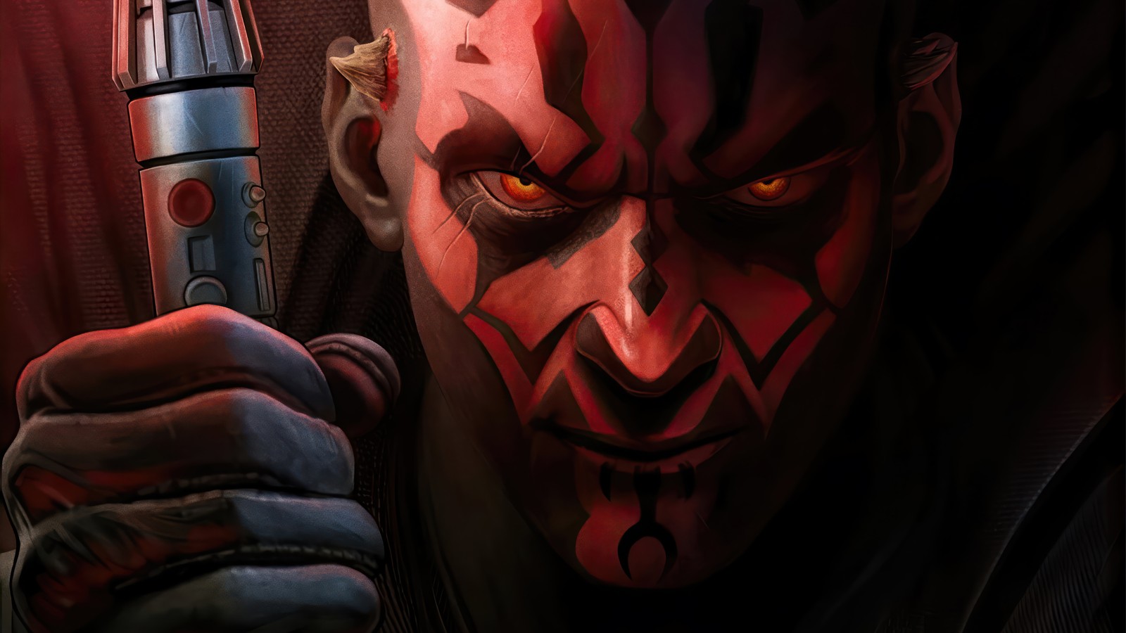 Дарт мол держит пистолет в руке (дарт мол, darth maul, звёздные войны, star wars, световой меч)