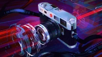 Футуристическая камера Leica M7 с ярким фоновым цифровым искусством