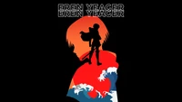 Eren Yeager Silhouette gegen einen lebhaften Sonnenuntergang - Attack on Titan Kunst