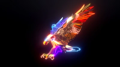 águila, neón, fondo oscuro, arte digital, colorido