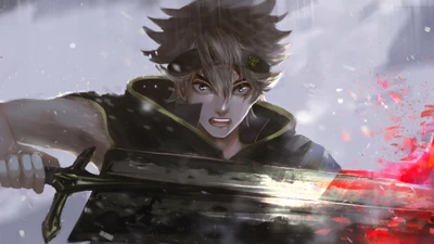 Asta empuñando su espada en batalla – Arte del anime Black Clover