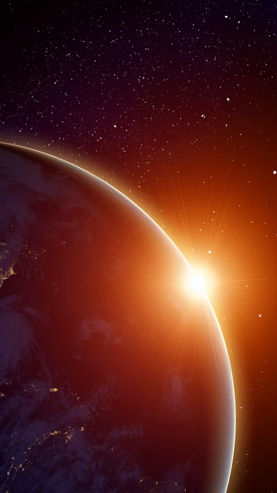 Sunrise Over Earth: A Majestic View of Our Planet in Outer Space