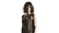 Lauren Cohan como Maggie de The Walking Dead em um fundo branco.