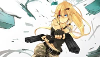 anime, meninas de anime, soldado, exército, arma