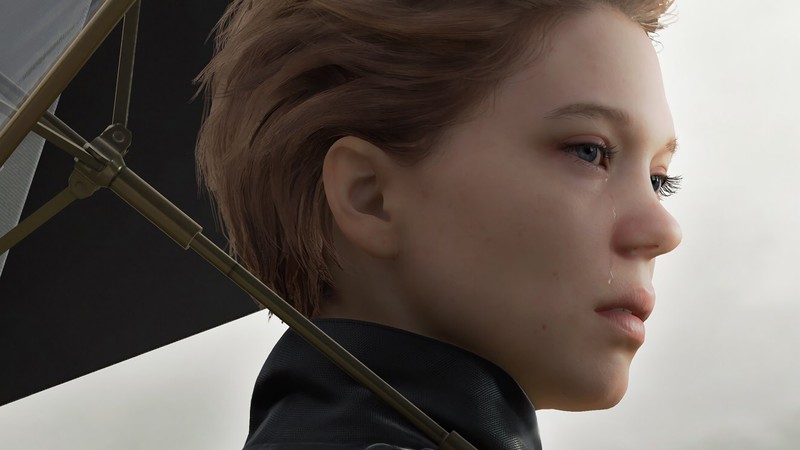 Женщина с зонтом, смотрящая на небо (death stranding, видеоигра, леа сейду, lea seydoux)