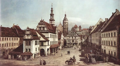 Praça medieval de Dresden: Uma cativante pintura a óleo de arquitetura histórica