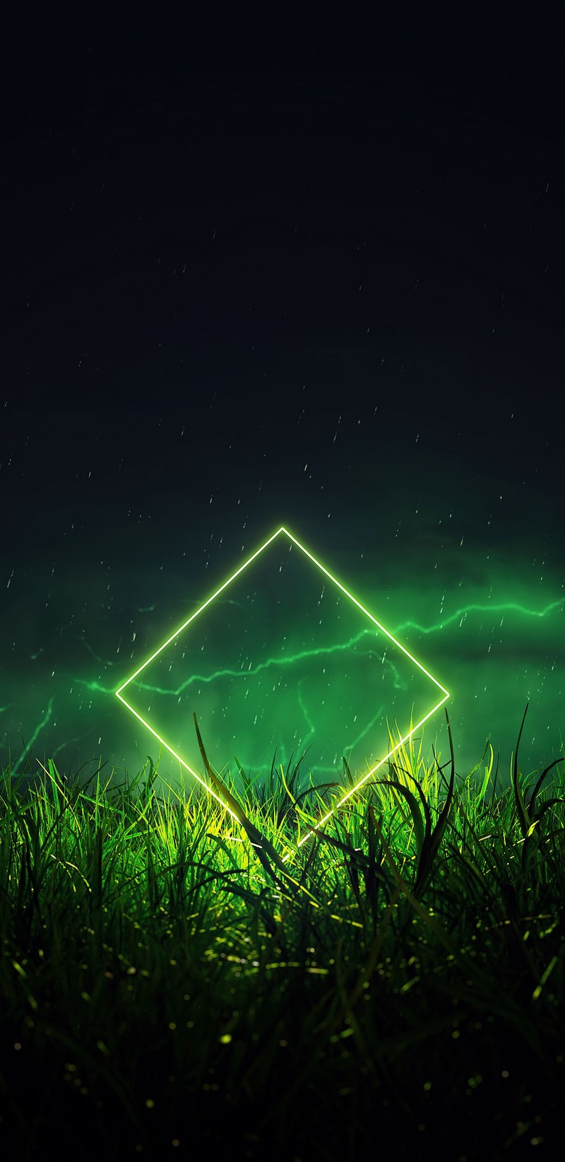 A green neon light shines in the dark sky above a grassy field (nature, aurora, green, natural landscape, plant)