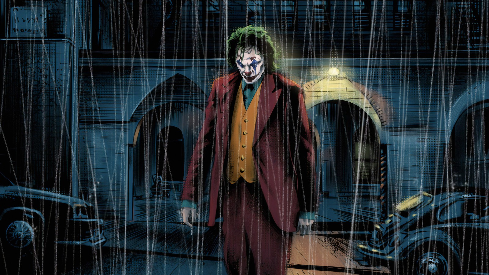 Joker in the rain by mark - o'connor (joker, supervillain, illustration, batman, art)