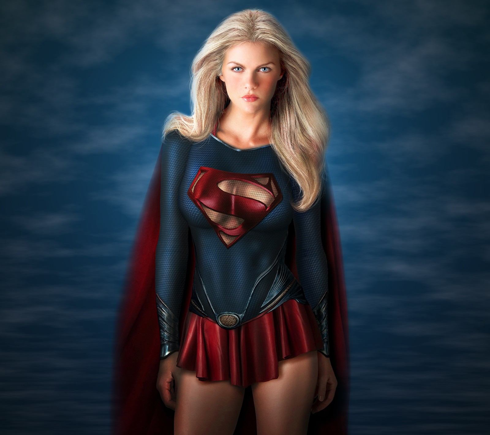 A woman in a superman costume posing for a photo (comics, man of steel, movie, supergirl)