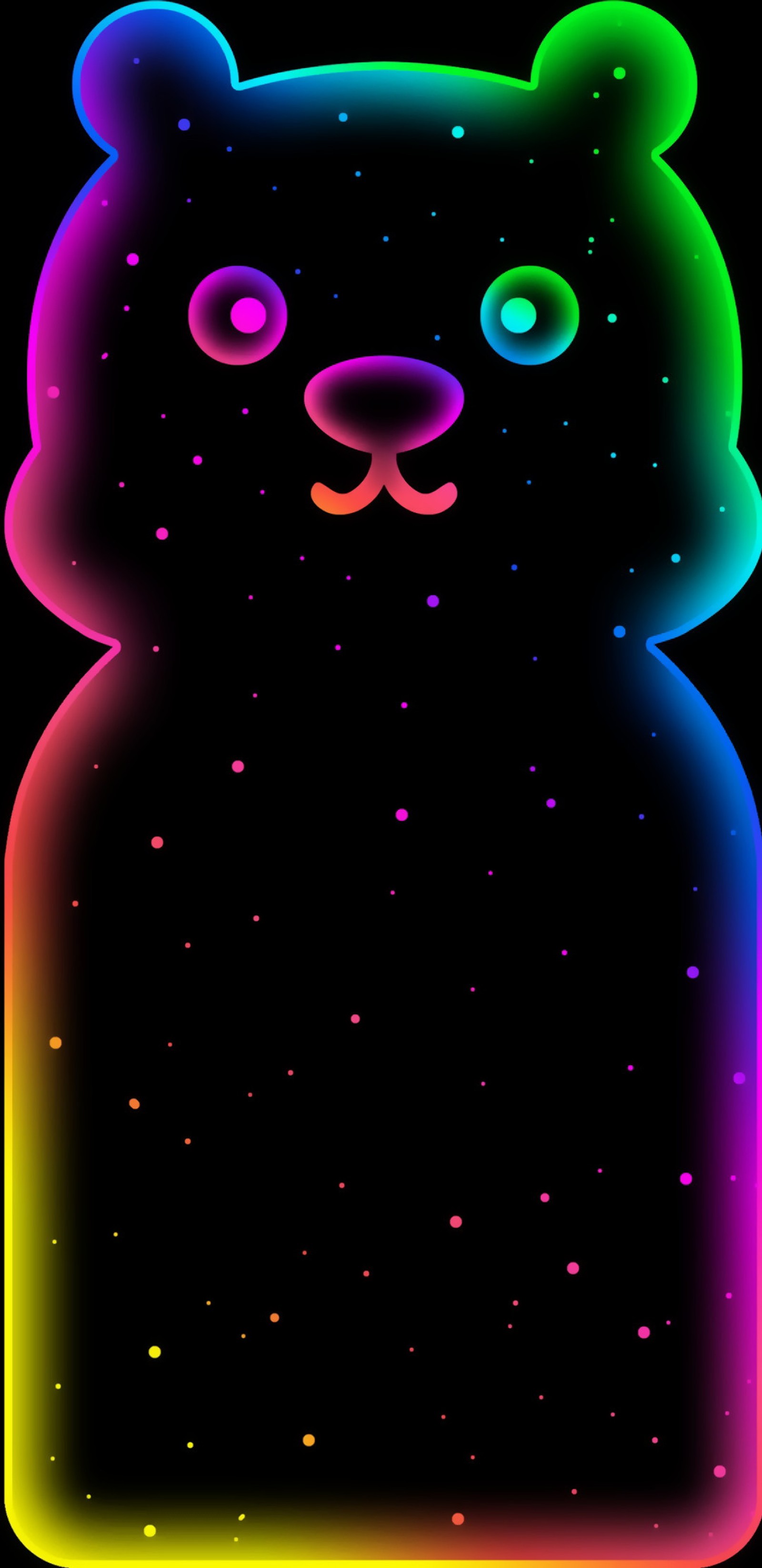 A close up of a neon bear face on a black background (love, pink)