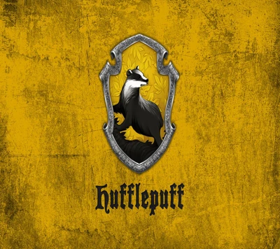 Blason de Poufsouffle de Harry Potter avec un blaireau sur un fond jaune