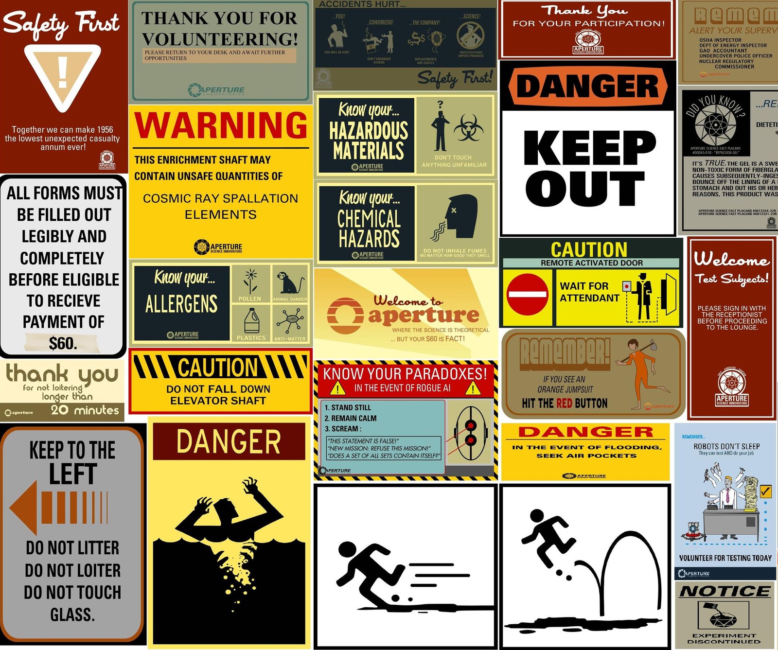 Gros plan d'un tas de panneaux sur un mur (design, warnings)