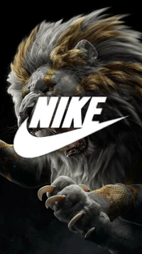 Lion rugissant avec superposition du logo Nike