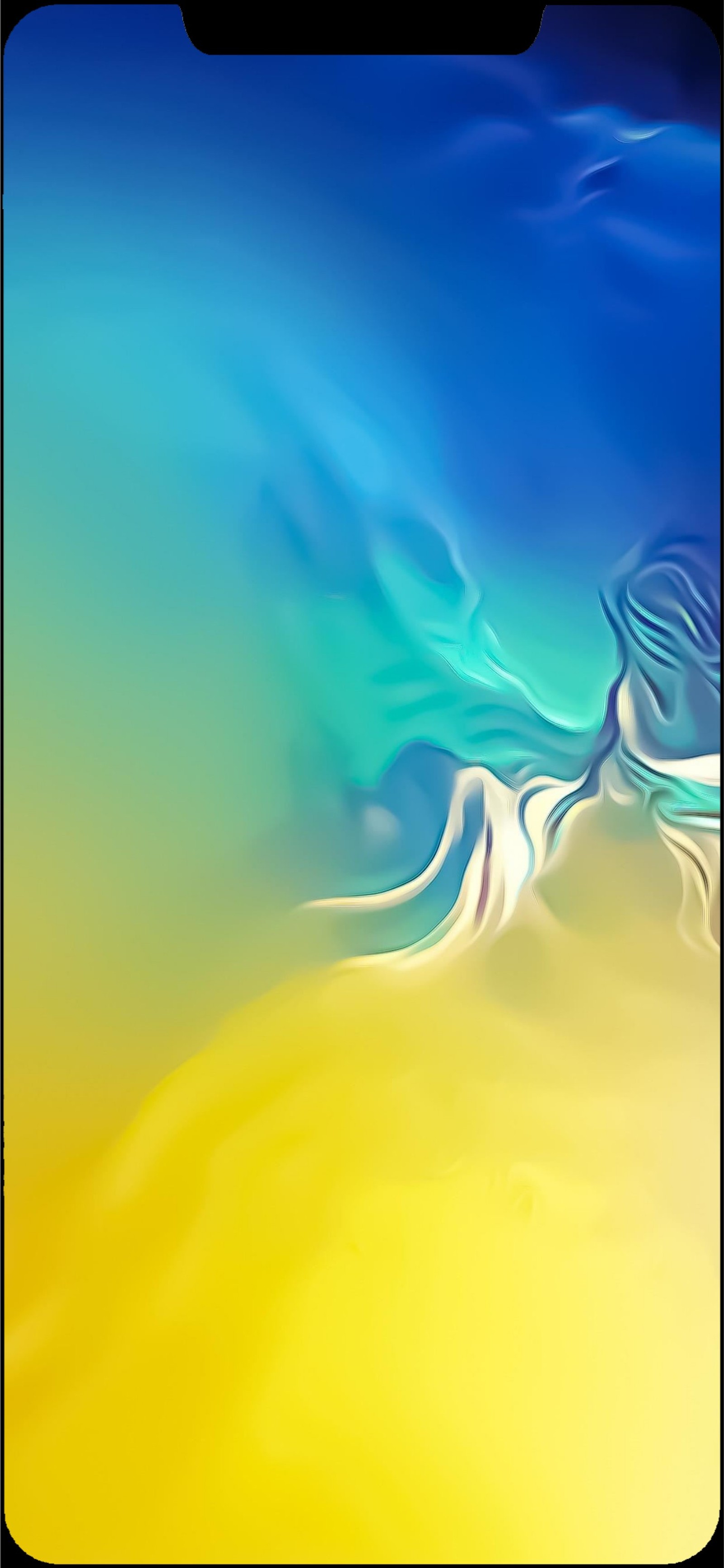 A close up of a yellow and blue samsung galaxy s10e (huawei, mate, 20 pro)