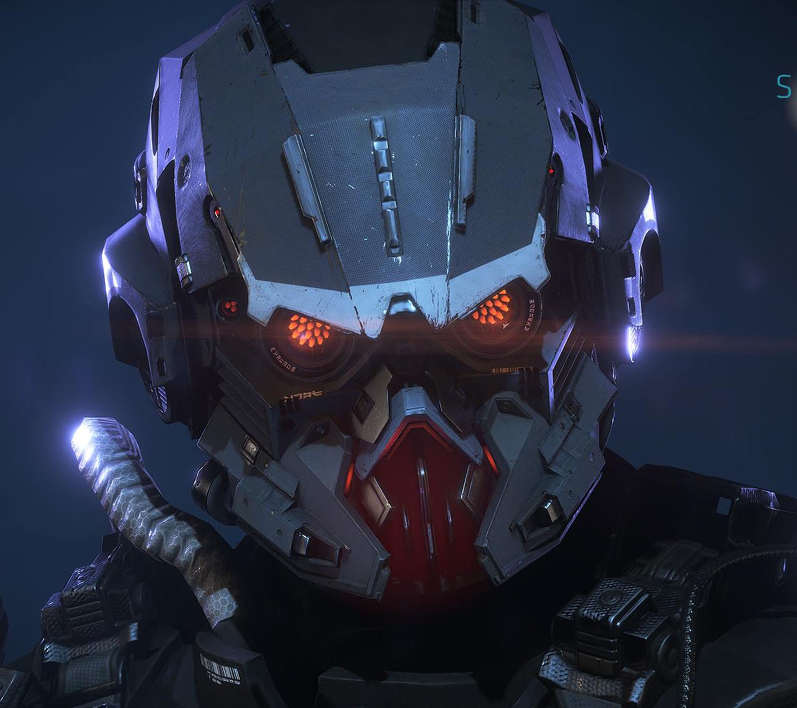 Um close de uma pessoa usando um capacete com olhos vermelhos (helghast, killlzone, playstation, ps4, queda de sombra)