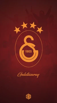 Logo de Galatasaray con cinco estrellas sobre un fondo marrón