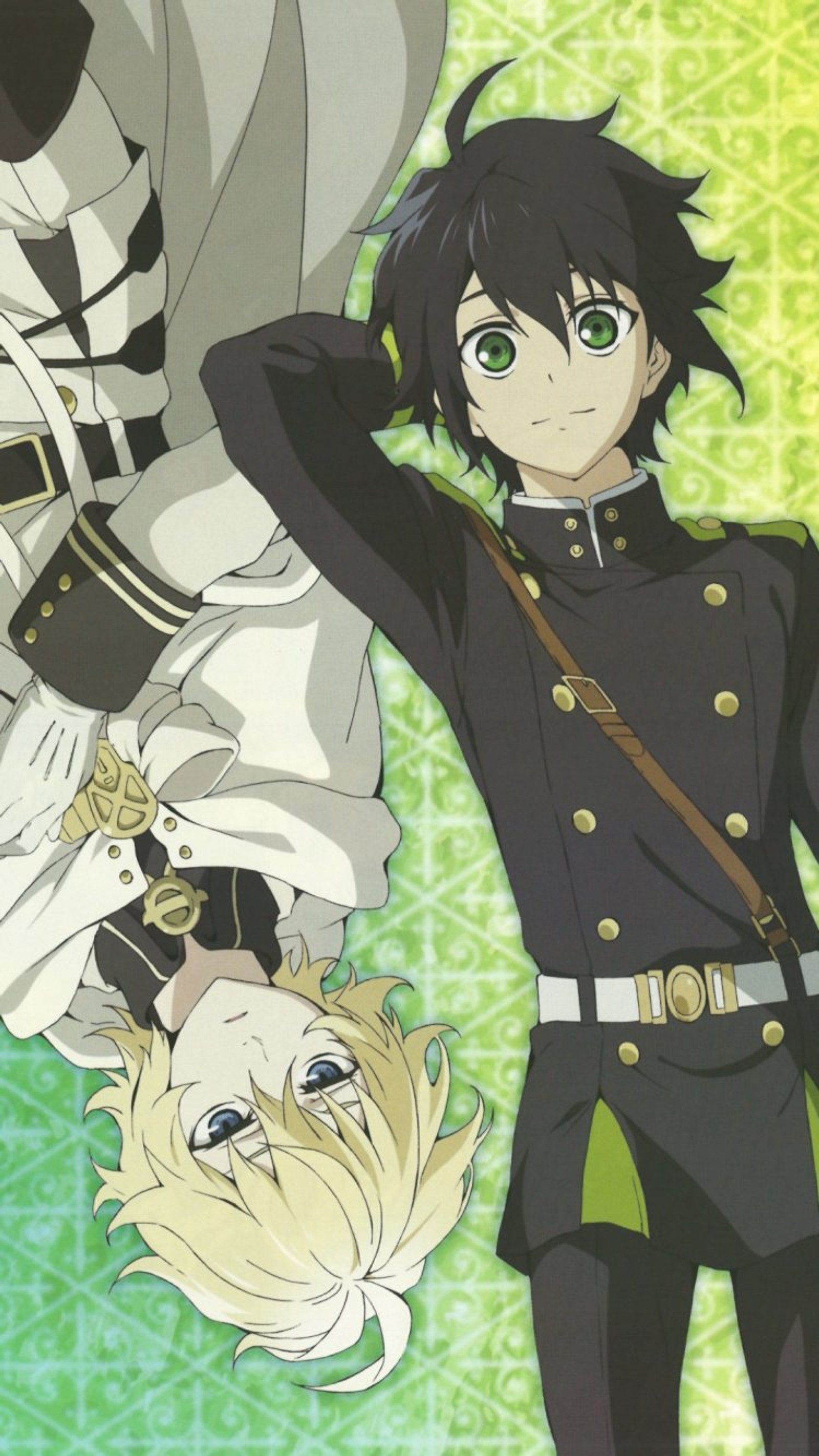 Personnages d'anime en uniforme se tenant côte à côte (anime, mika, owari no seraph, seraph of the end, sereph)