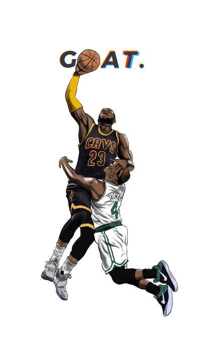 LeBron James performing a powerful block against a defender, with "G.O.A.T." and the number "23" prominently featured.