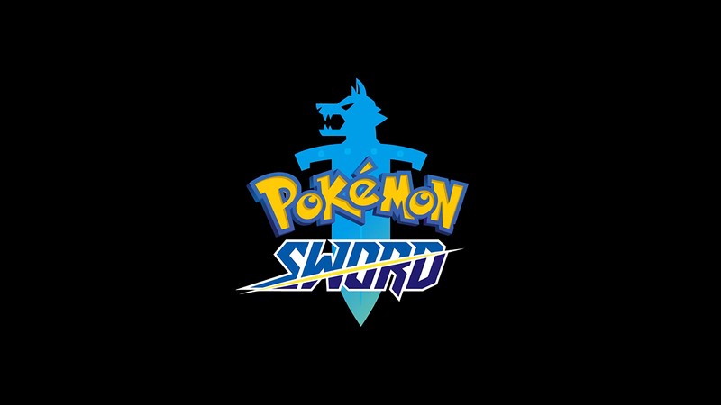 Логотип покемонов меча на черном фоне (pokemon, покемон меч и щит, pokemon sword and shield, видеоигра, логотип)