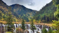 Nature sauvage sereine avec des cascades et une végétation montagneuse luxuriante