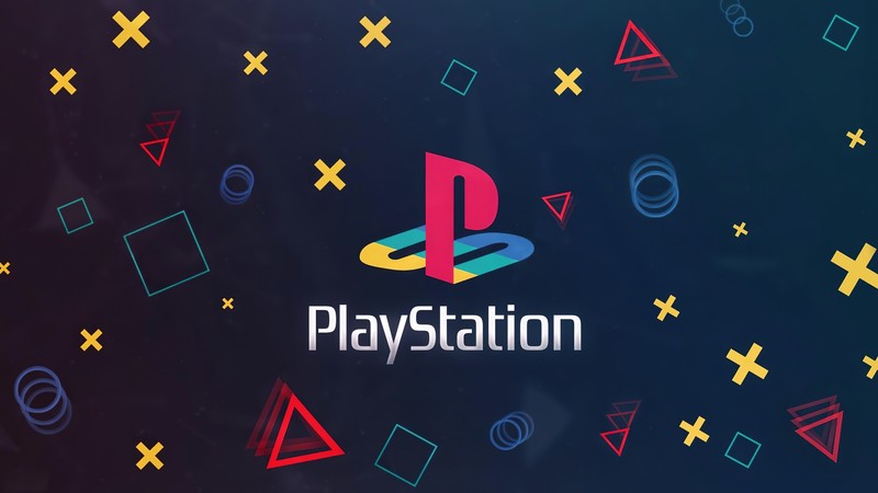 Логотип playstation, окруженный цветными символами (playstation, логотип, фон, цифровое искусство)